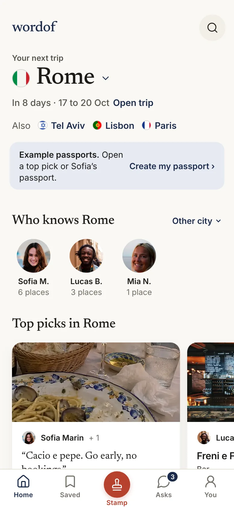 Wordof home: your next trip to Rome and who knows Rome, with friends’ photos.